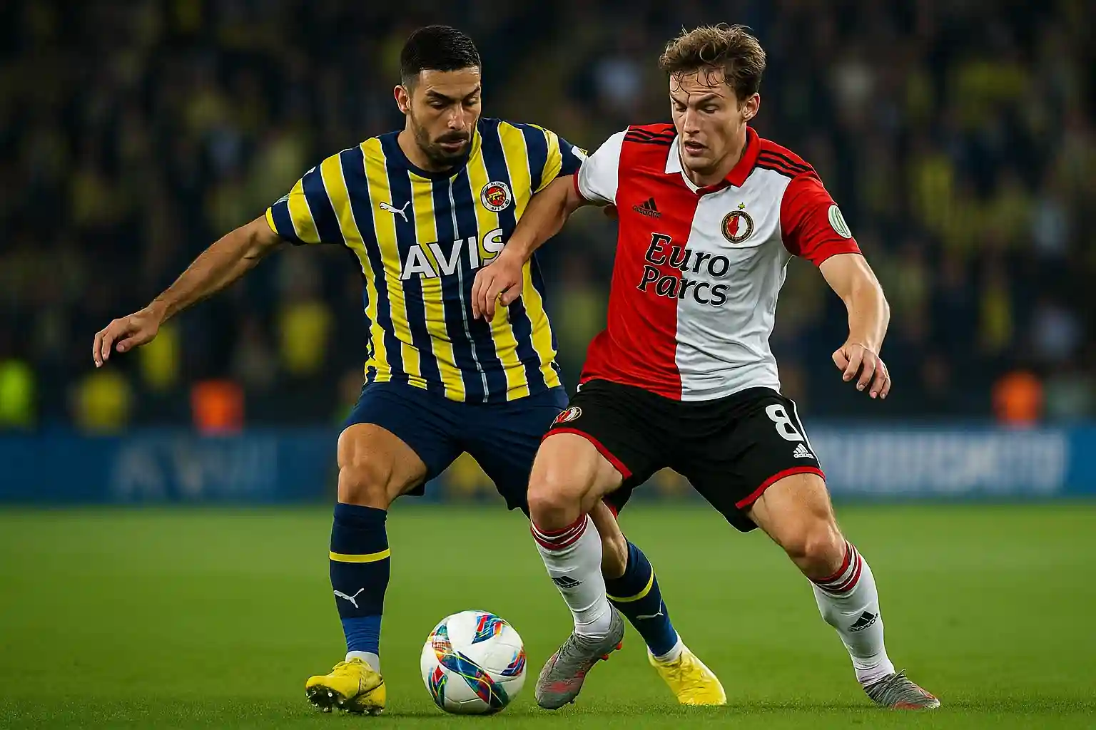 Cầu thủ Fenerbahçe vs Feyenoord tranh bóng quyết liệt giữa sân